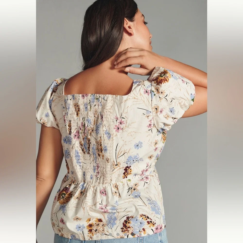Anthropologie Puff Sleeve Peplum Top